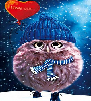 Алмазная мозаика картина стразами Совушка в шапке и шарфе, 15х20 см Алмазная мозаика картина стразами Совушка в шапке и шарфе, 15х20 см