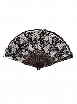 00052975 Складной чёрный веер с узором, 23.5 см 00052975 Складной чёрный веер с узором, 23.5 см