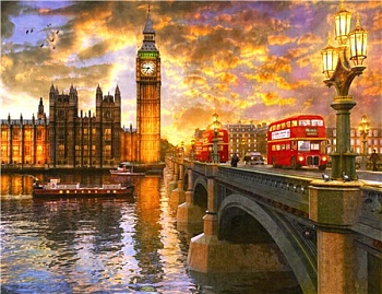 Алмазная мозаика картина стразами Вестминстерский мост, 50х65 см