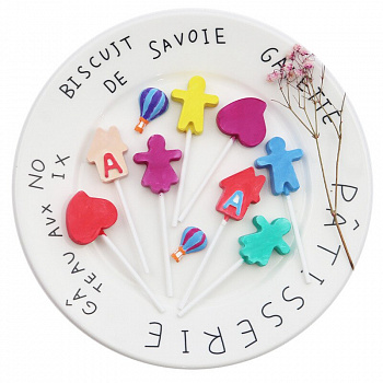 00028936 Силиконовая форма для конфет на палочке Домик, человечек, сердце, 8 ячеек, 126?126?15 мм