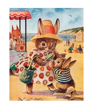 Алмазная мозаика картина стразами Зайцы на пляже, 15х20 см