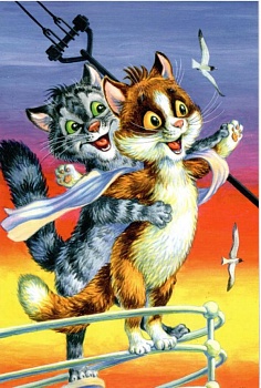 Алмазная мозаика картина стразами Мультяшные коты на Титанике, 30х40 см