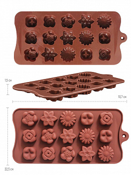 Силиконовая форма для шоколада, карамели и желе Полевые цветы, 15 ячеек