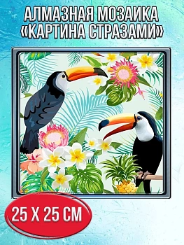 Алмазная мозаика картина стразами Два тукана, 30х30 см
