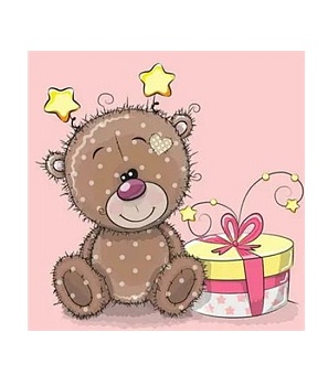 Алмазная мозаика картина стразами Мишка Тедди с подарком, 15х20 см