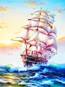 Алмазная мозаика картина стразами Корабль в море, 30х40 см