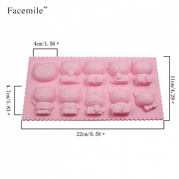 00028912 Форма для заливки шоколада, карамели, мармелада, желе или льда Hello Kitty, 10 ячеек