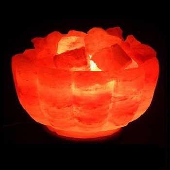 Солевая лампа Бамбуковая чаша с камнями Himalayan Salt Lamp Bowl 8 inch Bamboo engraved P/O