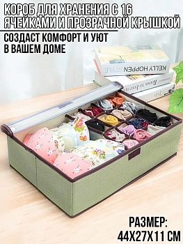 00017499 Короб для хранения с ячейками и прозрачной крышкой, 44х27х11 см