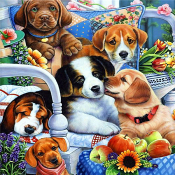 Алмазная мозаика картина стразами Щенята, 30х30 см Алмазная мозаика картина стразами Щенята, 30х30 см