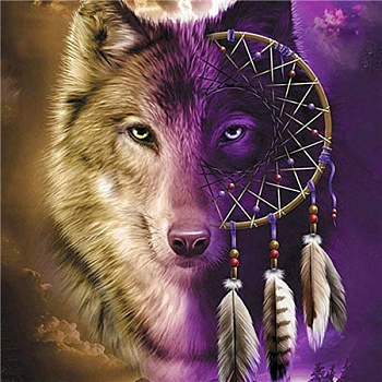Алмазная мозаика картина стразами Волк - ловец снов, 30х30 см