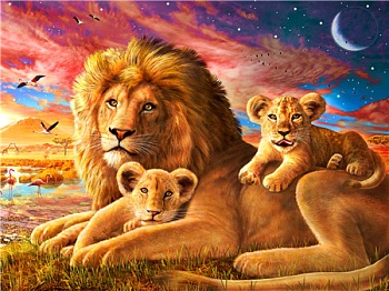 Алмазная мозаика картина стразами Лев и львята, 30х40 см