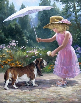 Алмазная мозаика картина стразами Девочка с собакой, 30х40 см