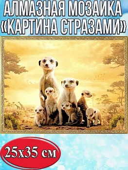 Алмазная мозаика картина стразами Сурикаты, 30х40 см