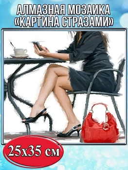 Алмазная мозаика картина стразами Девушка за столиком, 30х40 см