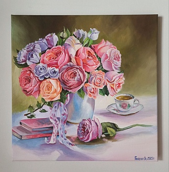 Алмазная мозаика картина стразами Натюрморт с розами, 30х40 см