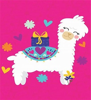 Алмазная мозаика картина стразами Лама с подарком, 15х20 см