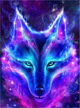 Алмазная мозаика картина стразами Неоновый волк, 15х20 см