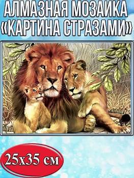 Алмазная мозаика картина стразами Семья львов, 30х40 см