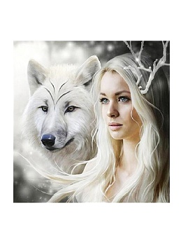 Алмазная мозаика картина стразами Девушка с белым волком, 30х30 см