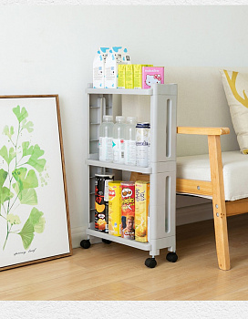 00020785 Пластиковая 3-х ярусная этажерка на колёсиках, 40х14х65 см