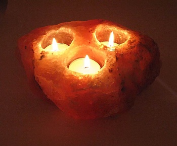 Солевой подсвечник тройной Himalayan Salt Natural Candle Holder 3 hole
