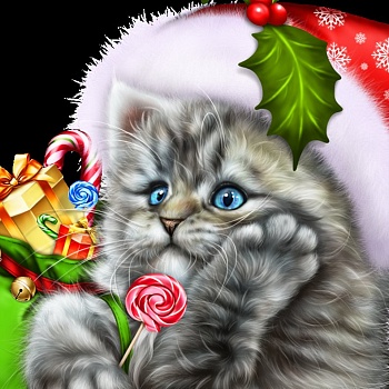 Алмазная мозаика картина стразами Котёнок в новогоднем колпаке, 30х40 см