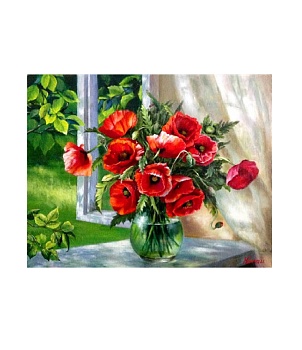 Алмазная мозаика картина стразами Натюрморт с маками, 40х50 см