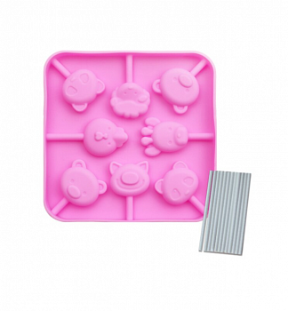 Силиконовая форма для конфет на палочке в виде животных, 8 ячеек, 126х126х15 мм