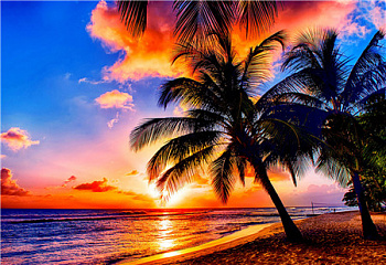 Алмазная мозаика картина стразами Закат на побережье, 40х50 см