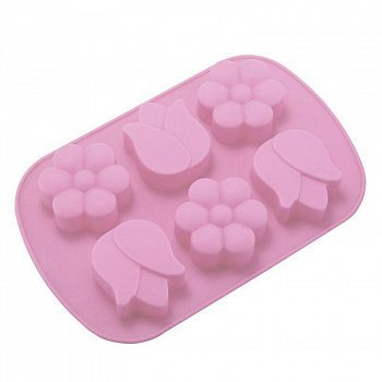 00028925 Силиконовая форма для выпечки, желе и других десертов Цветы, 6 ячеек, 25х16 см