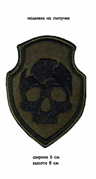 00046369 Нашивка на липучке Щит с черепом, 6х8 см