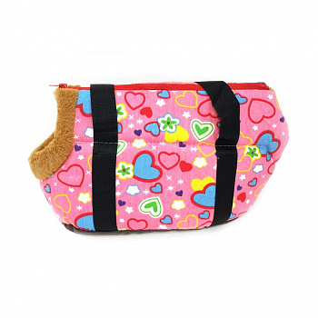 00017832 Сумка-переноска для собак с меховой отделкой Сердечки