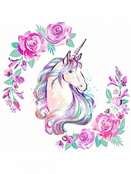 Алмазная мозаика картина стразами Единорог с цветами, 15х20 см