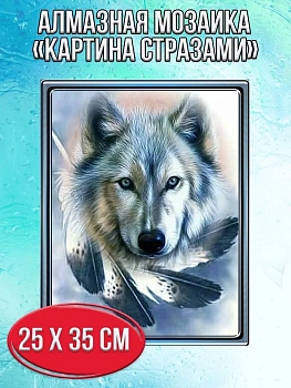 Алмазная мозаика картина стразами Волк с перьями, 30х40 см