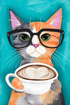 Алмазная мозаика картина стразами Кот с чашкой кофе, 15х20 см Алмазная мозаика картина стразами Кот с чашкой кофе, 15х20 см