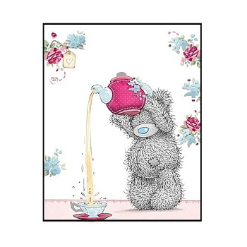 Алмазная мозаика картина стразами Мишка Тедди с чайником, 15х20 см