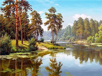 Алмазная мозаика картина стразами Лесная речка, 30х40 см