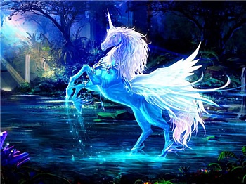 Алмазная мозаика картина стразами Голубой единорог, 40х50 см