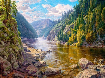 Алмазная мозаика картина стразами Горная река, 30х40 см