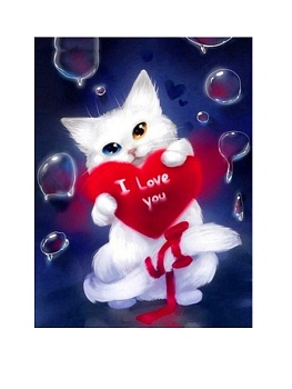 Алмазная мозаика картина стразами Кот с сердцем, 15х20 см