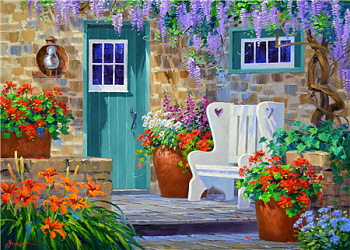 Алмазная мозаика картина стразами Дворик в саду, 40х50 см