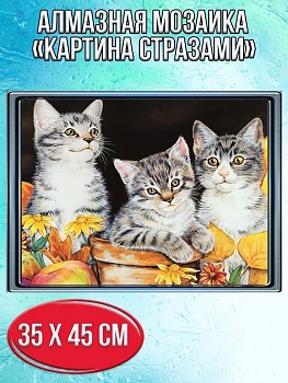 Алмазная мозаика картина стразами Три котёнка, 40х50 см