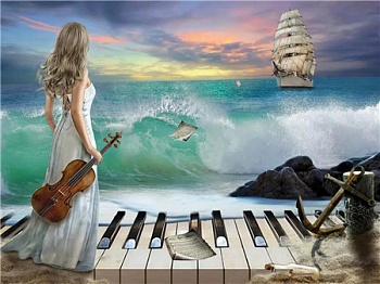 Алмазная мозаика картина стразами Девушка и море, 30х40 см