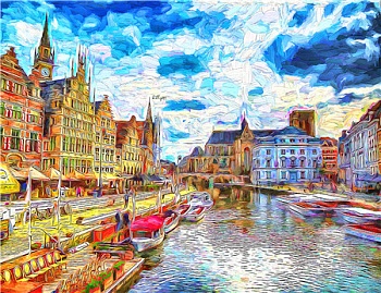 Алмазная мозаика картина стразами Городской пейзаж, 50х65 см