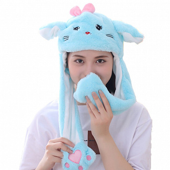 00028084 Светодиодная шапка с подвижными ушками Котик с бантиком