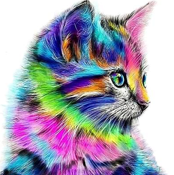 Алмазная мозаика картина стразами Разноцветный котёнок, 30х30 см
