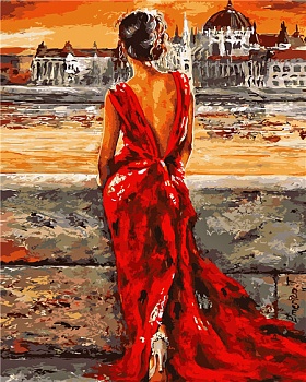 Алмазная мозаика картина стразами Девушка в красном платье, 40х50 см