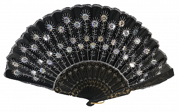 00029259 Веер складной на пластиковой основе с блестками 23 см