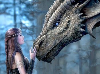 Алмазная мозаика картина стразами Девушка с драконом, 30х40 см